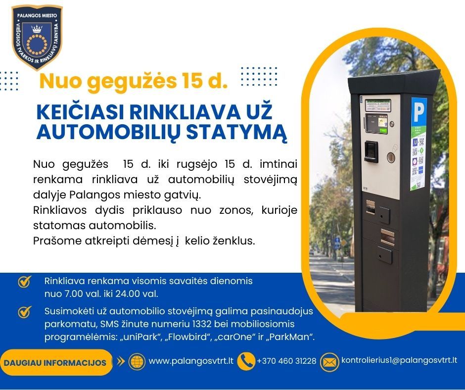 Nuo gegužės 15 dienos keičiasi rinkliava už automobilių statymą