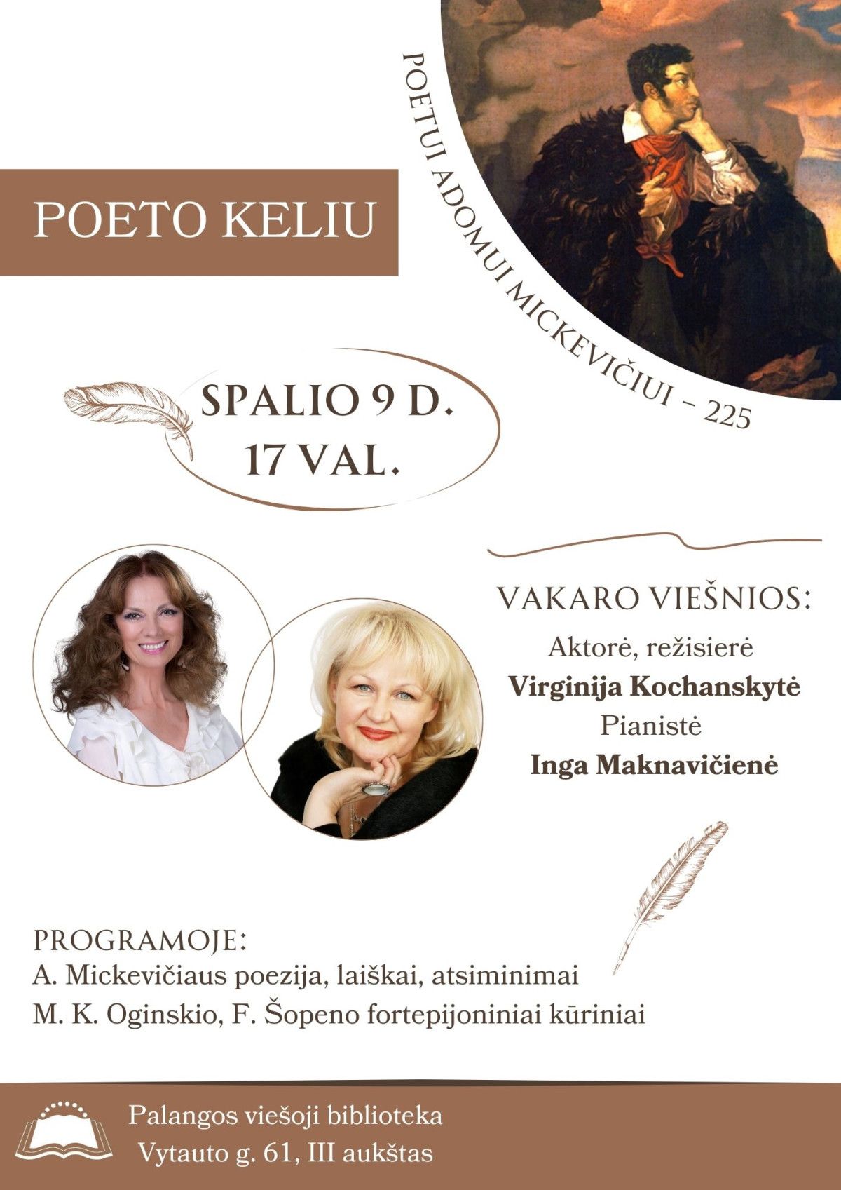 Kviečia į nepamirštamą vakarą „Poeto keliu“, skirtą paminėti poeto Adomo Mickevičiaus 225-ąsias gimimo metines