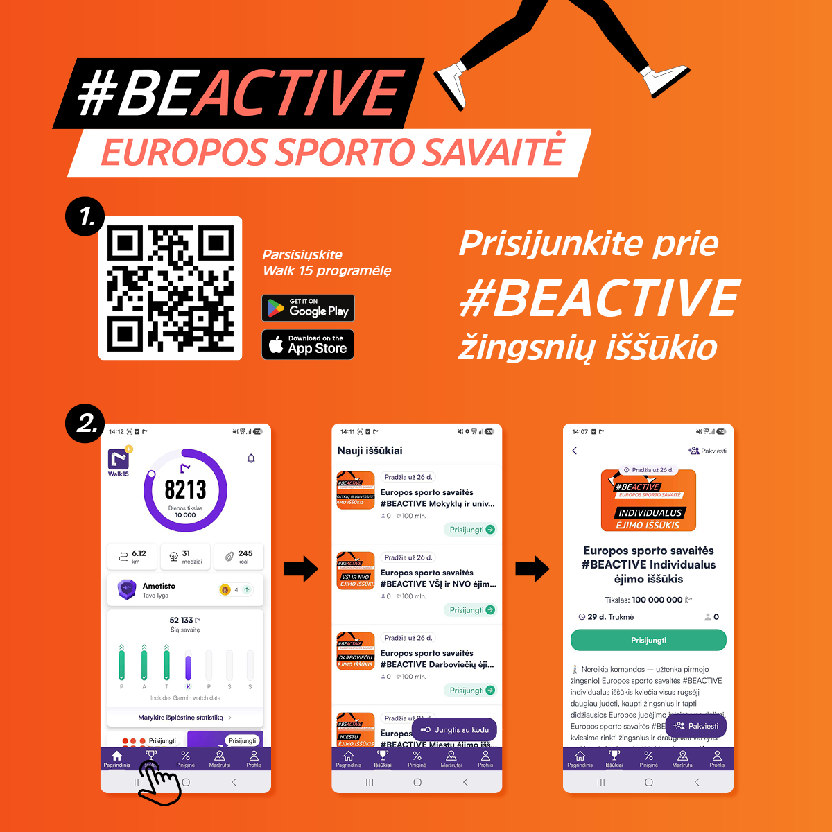 Prisijunkite prie BEACTIVE žingsnių iššūkio