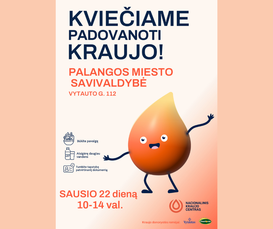 Sausio 22 d. Savivaldybėje organizuojama kraujo donorystės akcija