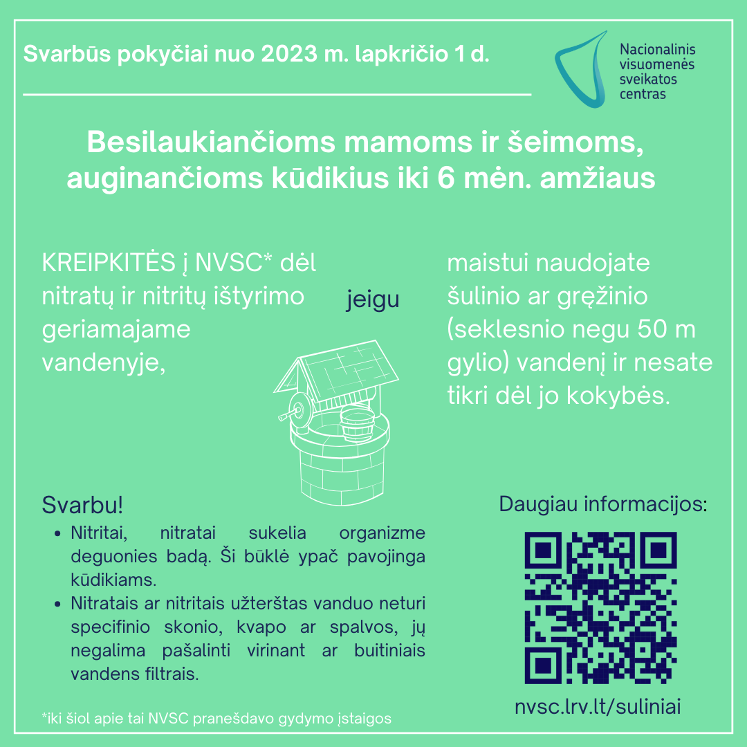 Nėščiosios ir kūdikius auginantys gyventojai turės galimybę užsakyti šulinio arba gręžinio vandens ištyrimą