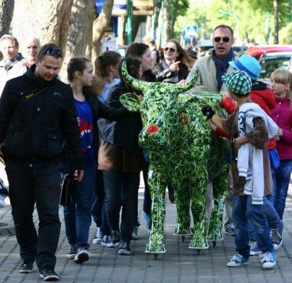 Kurorto lankytojus stebino žalia karvė