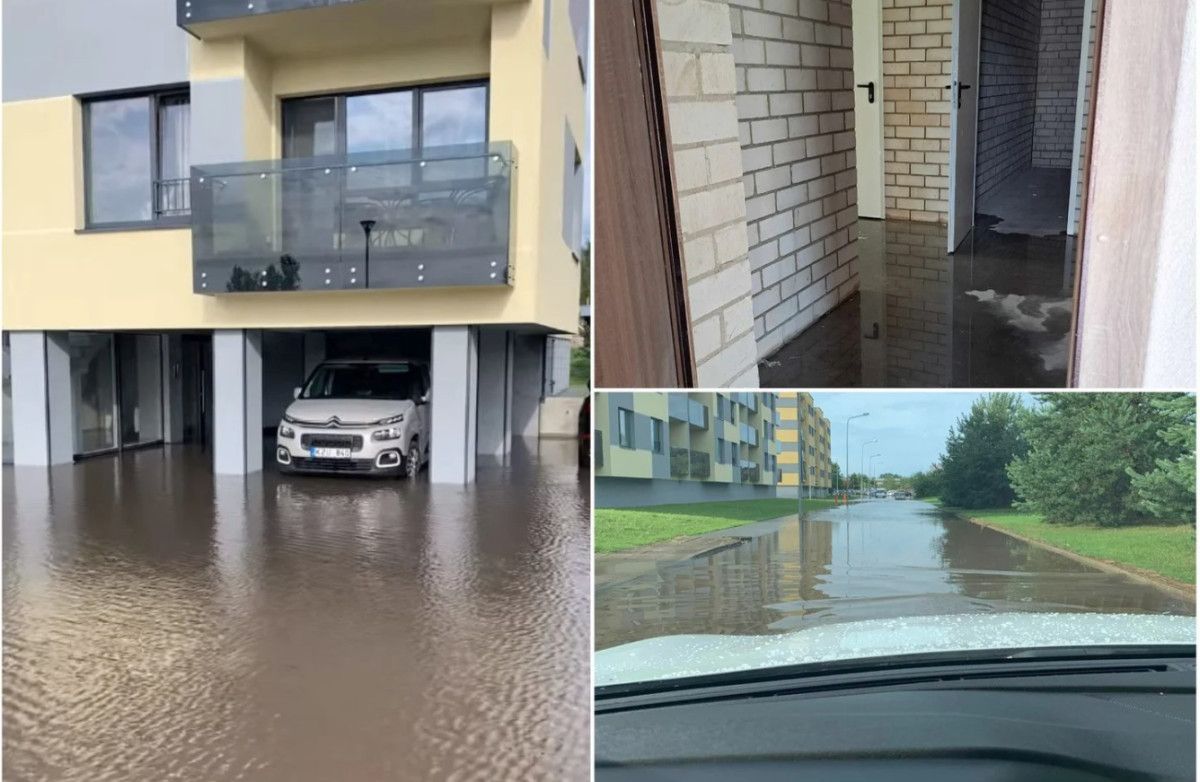 Palangos gatvės liūčių neatlaikė: skendo ne tik keliai, bet ir daugiabučių pirmieji aukštai