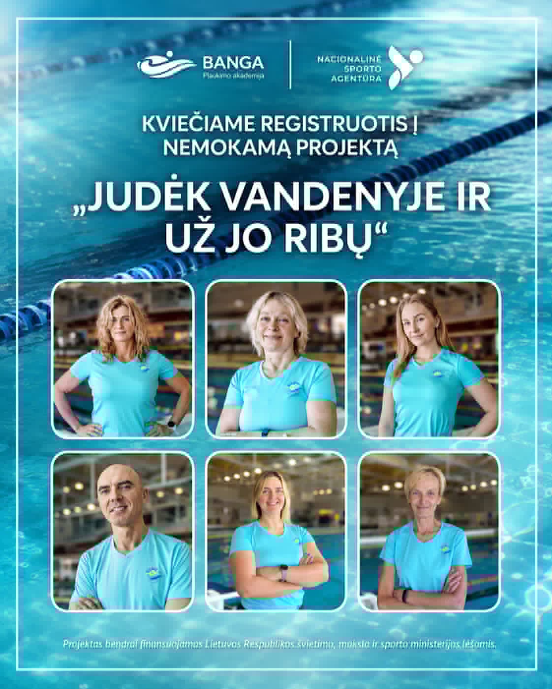 Suaugusieji raginami registruotis į fizinio aktyvumo užsiėmimus baseine ir lauke