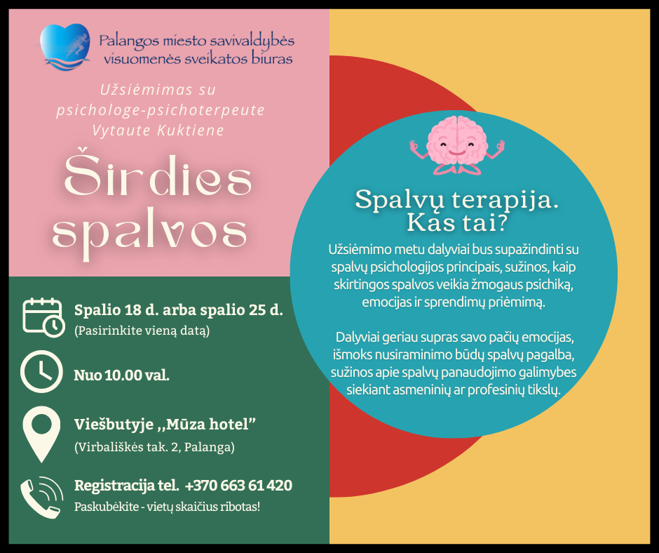Kviečiame į užsiėmimą su psichologe-psichoterapeute „Širdies spalvos“!