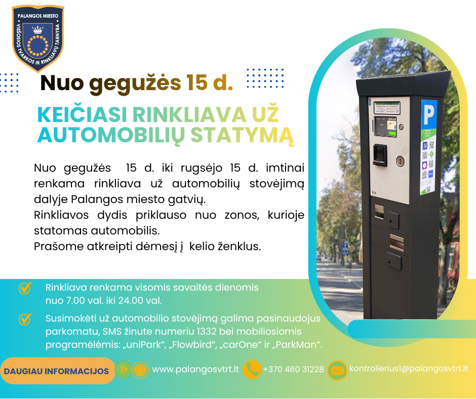 Nuo gegužės 15 d. keičiasi rinkliava už automobilių statymą