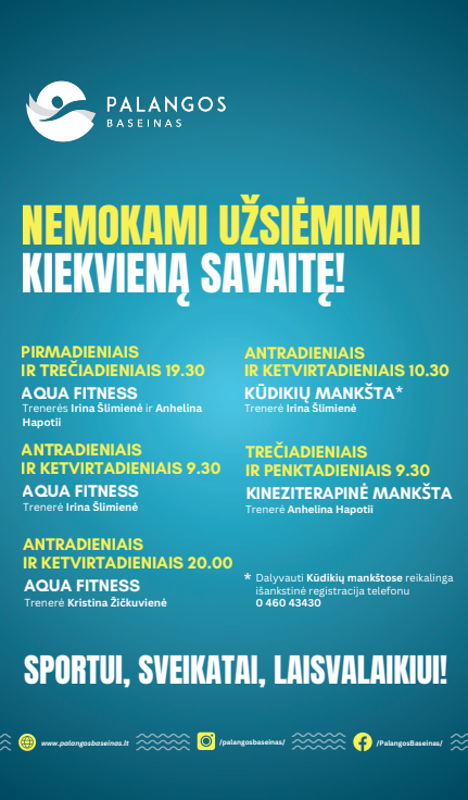 Nemokami užsiėmimai kiekvieną savaitę Palangos baseine