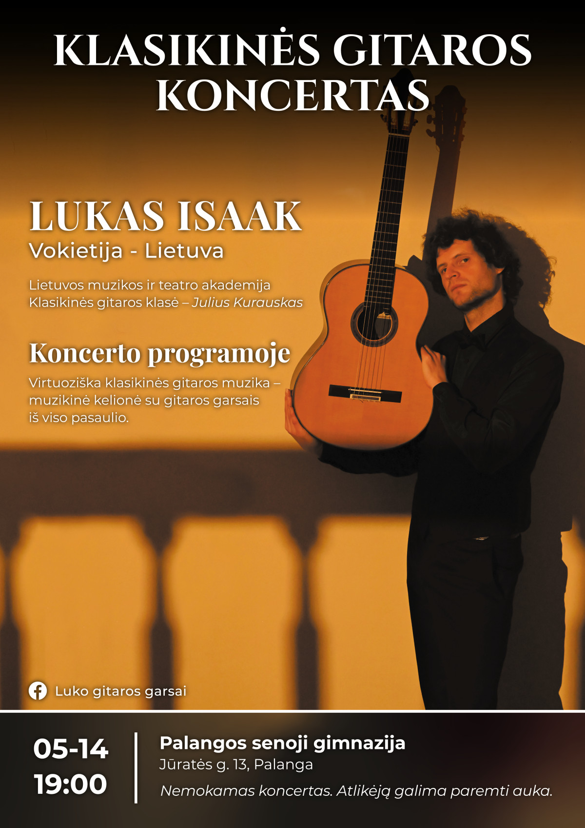 Gitaristas Lukas Isaak kviečia į nemokamą koncertą Palangos senojoje gimnazijoje