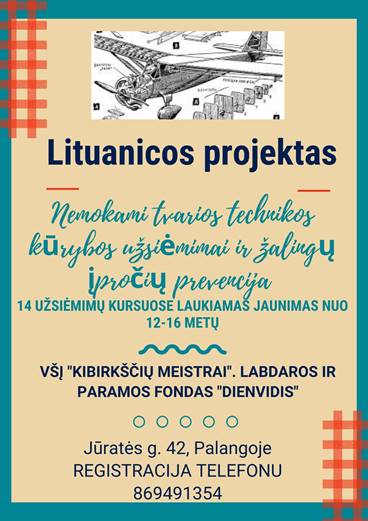 Informacija apie planuojamą 14 užsiėmimų ciklą jaunuoliams nuo 12 iki 16 metų Palangoje