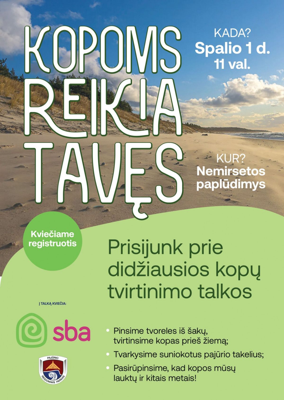 Kvietimas/ Šimtai savanorių gelbės pajūrio kopas