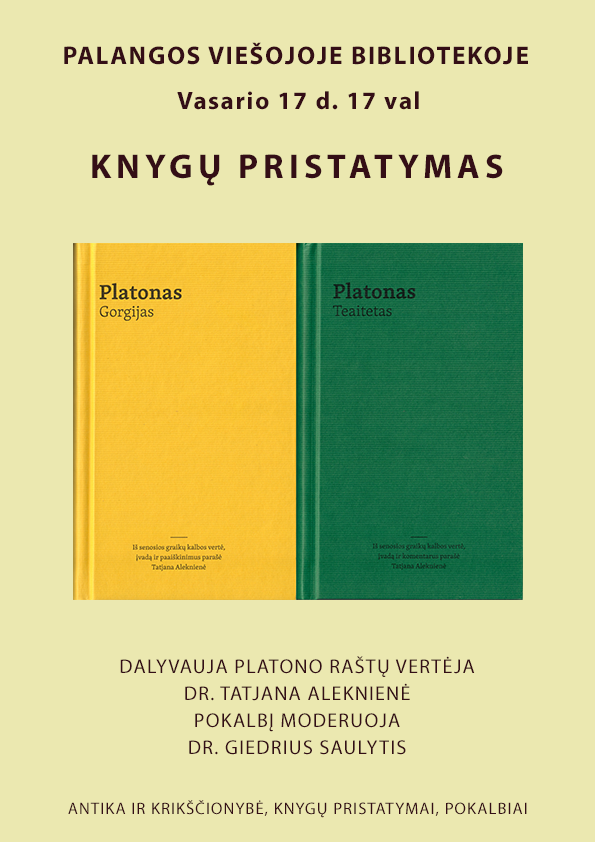 Platono knygų „Gorgijas“ ir „Teaitetas“ sutiktuvės bibliotekoje