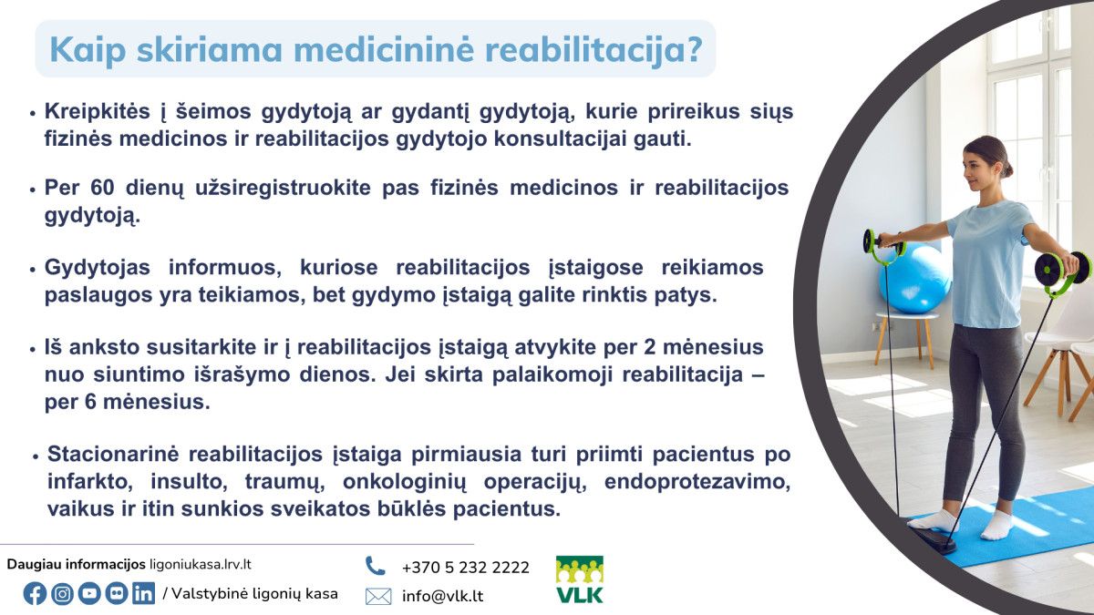 Ligonių kasa paaiškino, kada ir kaip skiriama ambulatorinė reabilitacija