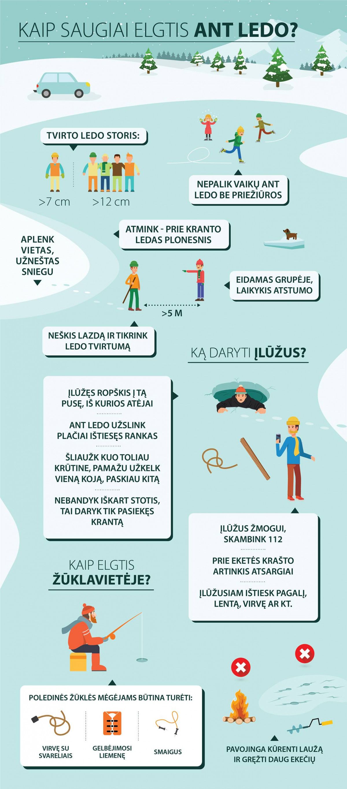 Nelipkite – ledas dar nesaugus! Ledas laikomas tvirtu kai jo storis yra 7 cm
