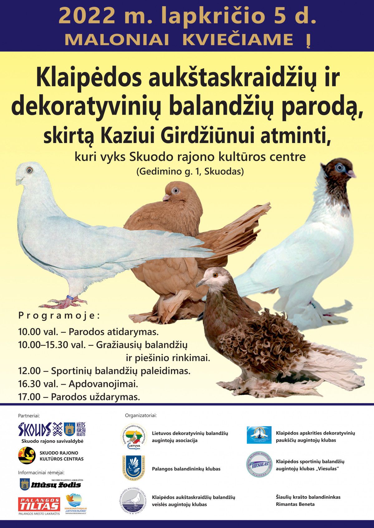 Aukštaskraidžių ir dekoratyvinių balandžių paroda Skuode, dalyvaus ir palangiškis balandininkas fanatas Reinoldas