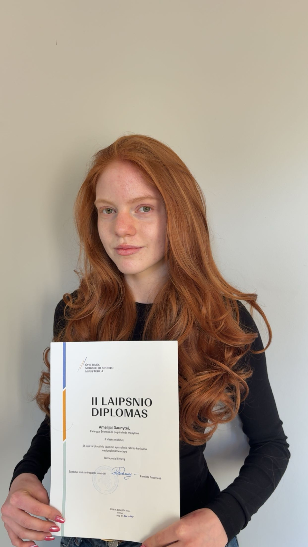 Šventosios pagrindinės mokyklos aštuntokė Amelija - tarptautinio epistolinio rašinio konkurse iškovojo svarius laimėjimus