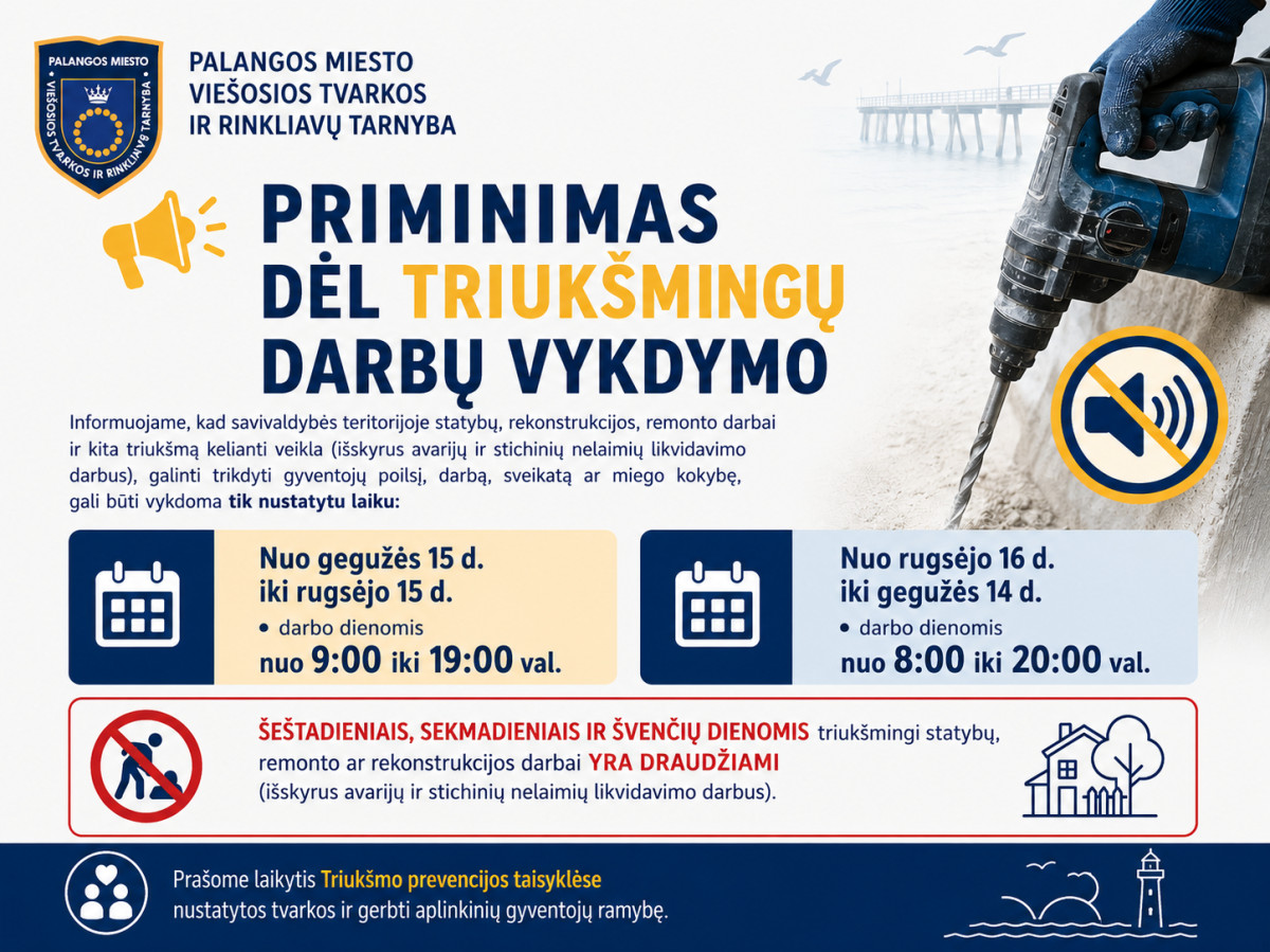Priminimas dėl triukšmingų darbų vykdymo