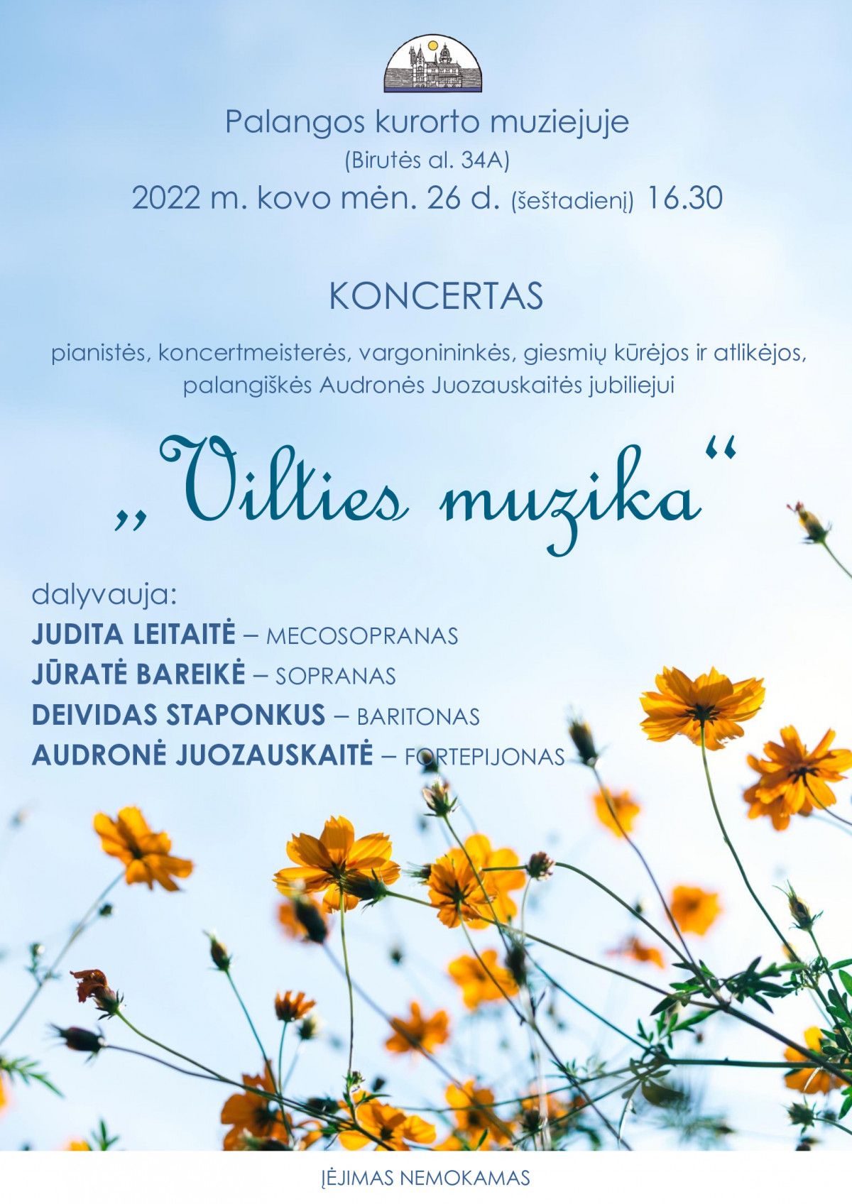 Kovo 26 d. Palangos kurorto muziejuje – nemokamas koncertas „Vilties muzika“