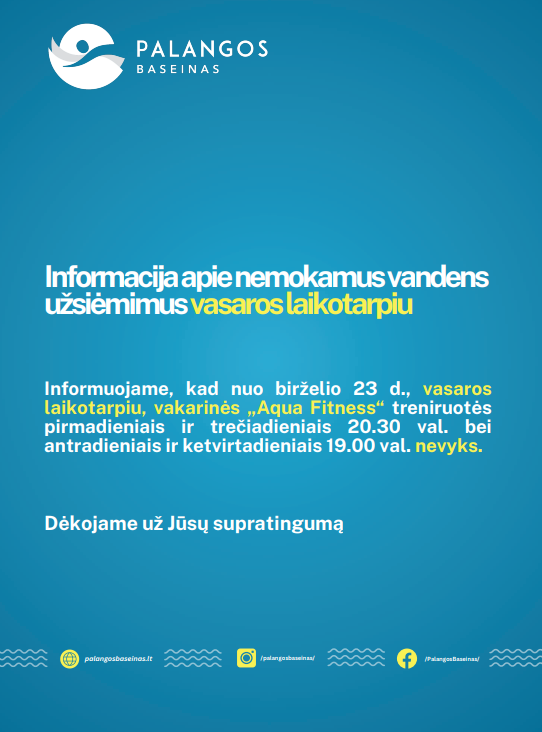 Informacija apie nemokamus vandens užsiėmimus vasaros laikotarpiu