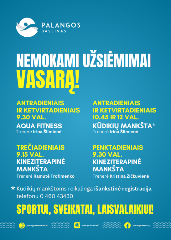 Nemokami užsiėmimai vasarą  Palangos baseine