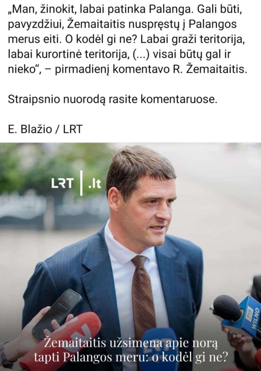 Į Palangos merus nusitaikiusiam Žemaitaičiui kurorto meras atrėžė: „Patogiai įsitaisykit ant gulto, pasimėgaukite jūros vaizdais ir būtinai pasitepkite kremu nuo saulės“
