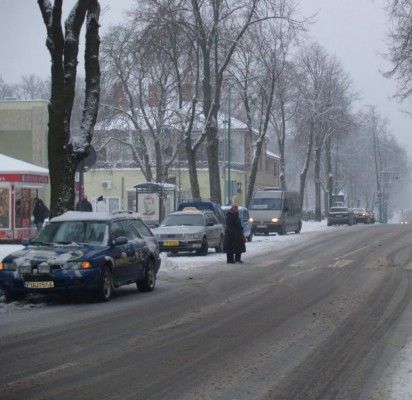 Per avarinėmis švieselėmis mirksinčių po ženklu „Sustoti draudžiama“ išsirikiavusių automobilių eilę į stotelę sunkiai įtelpa viešasis transportas.