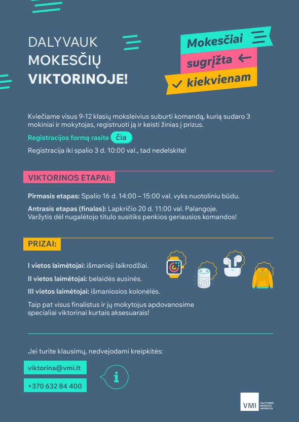 Klaipėdiečių moksleivių laimėjimas atvedė VMI viktorinos „Mokesčiai sugrįžta kiekvienam“ finalą į pajūrio kraštą