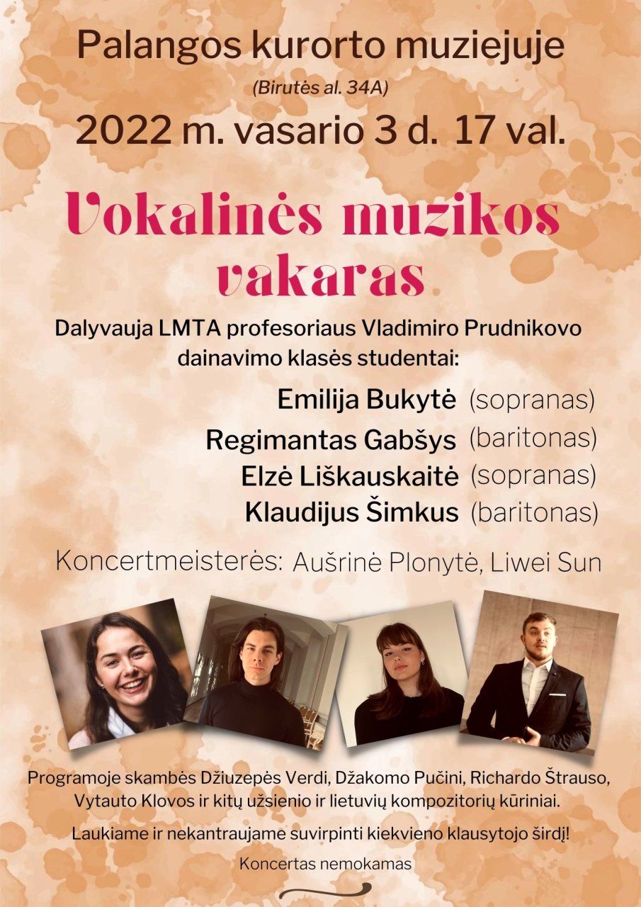 Palangos kurorto muziejuje – „Vokalinės muzikos vakaras“