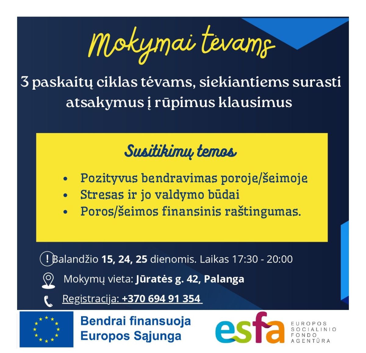 Palangos bendruomeniniai šeimos namai kviečia į nemokamų paskaitų ciklą