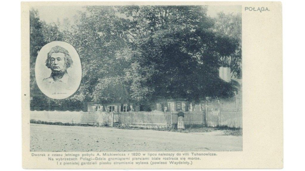 Paulinos Mongirdaitės atvirukas su A. Mickevičiaus atvaizdu 1907 m. Juos iš Palangos savo artimiesiems ir bičiuliams siųsdavo čia poilsiavusieji