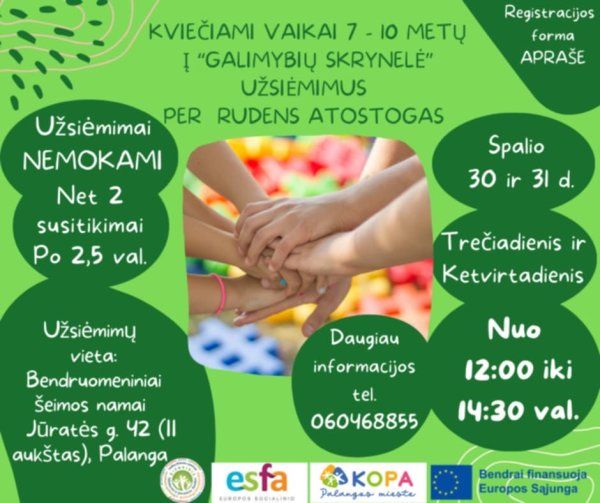 Kviečiami vaikai į užsiėmimus per rudens atostogas
