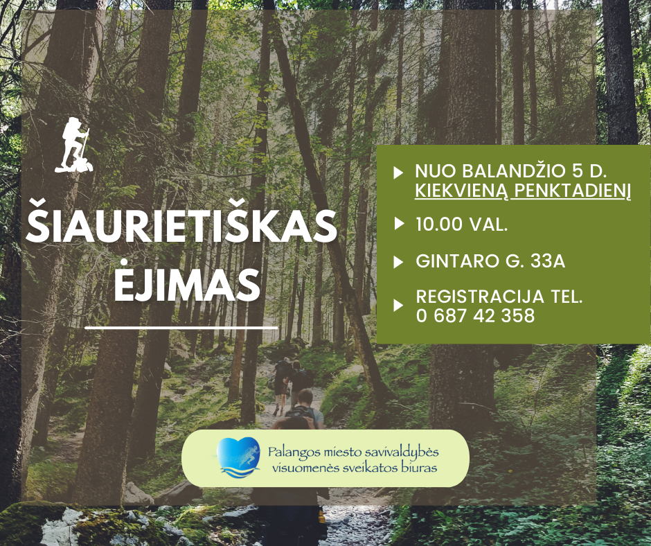 Palangos miesto visuomenės sveikatos biuras penktadieniais kviečia į pasivaikščiojimus su šiaurietiškomis lazdomis