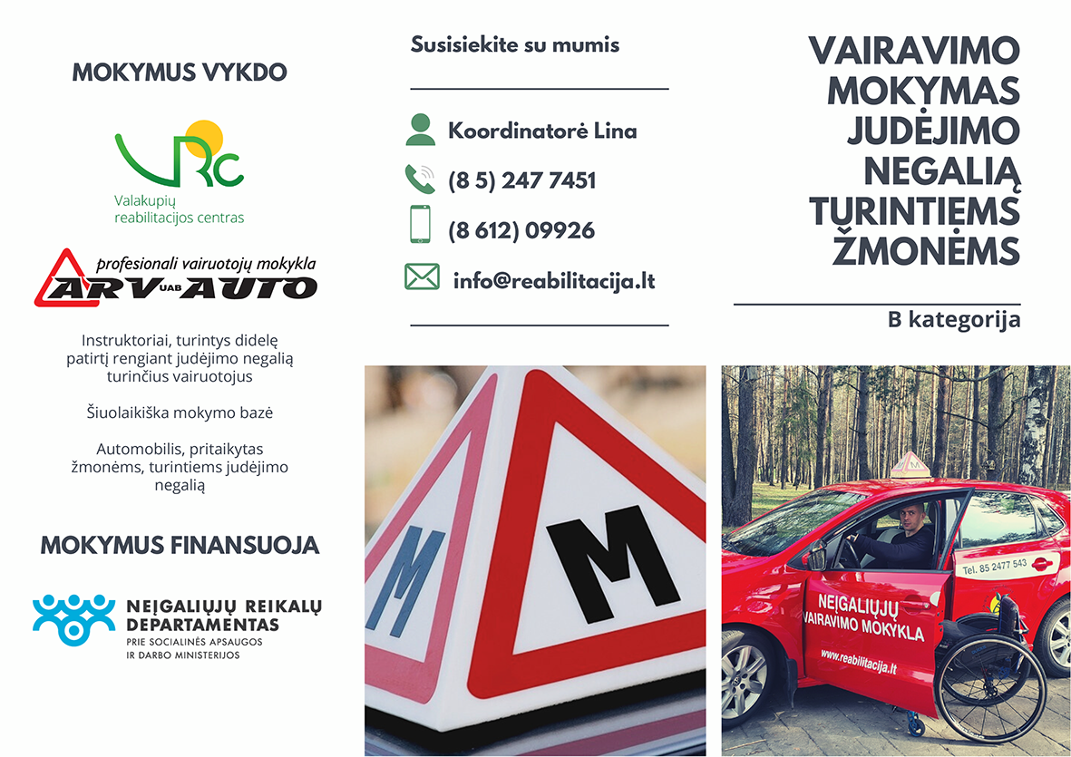Vairavimo mokymai judėjimo negalią turintiems žmonėms. B kategorija
