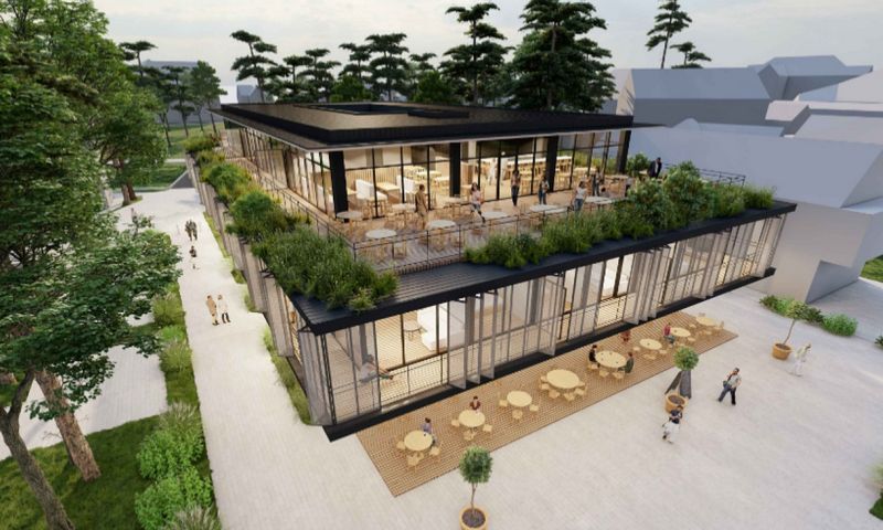 Palangoje, J. Basanavičiaus g. 16 planuojami svečių namai. Biuro „Uostamiesčio projektas“ vizualizacija.