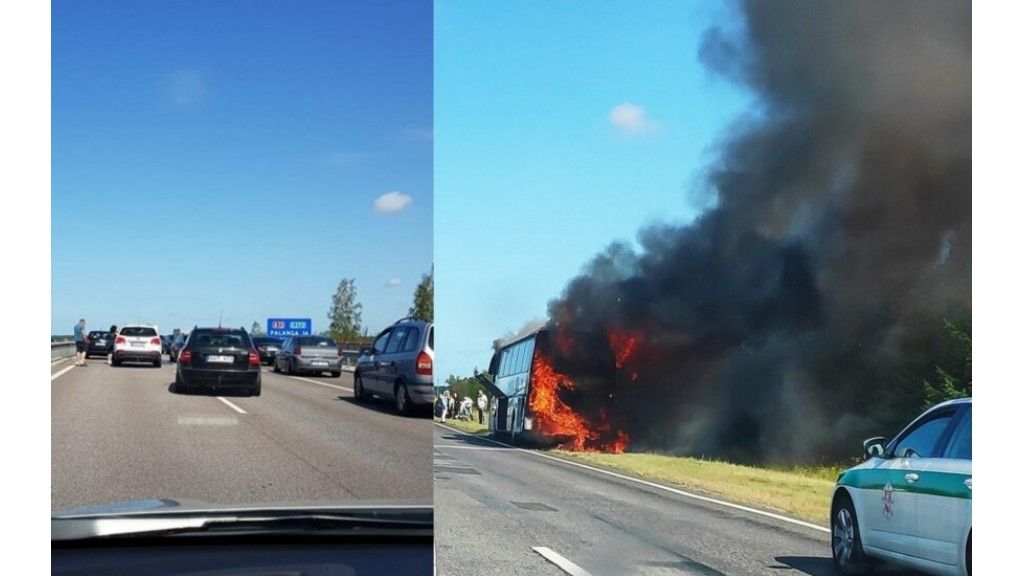 Kelyje Klaipėda-Palanga užsiliepsnojo autobusas