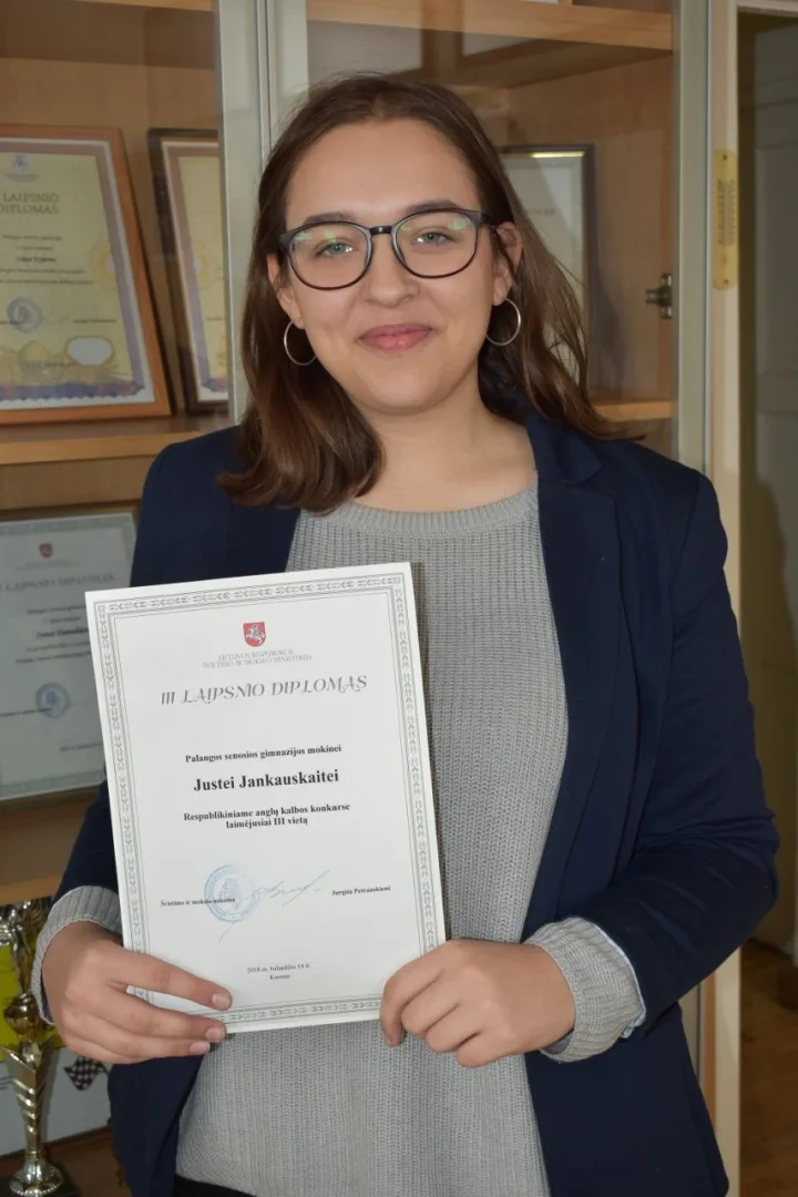 Justė Jankauskaitė – Lietuvos mokinių anglų kalbos konkurso III vietos laimėtoja