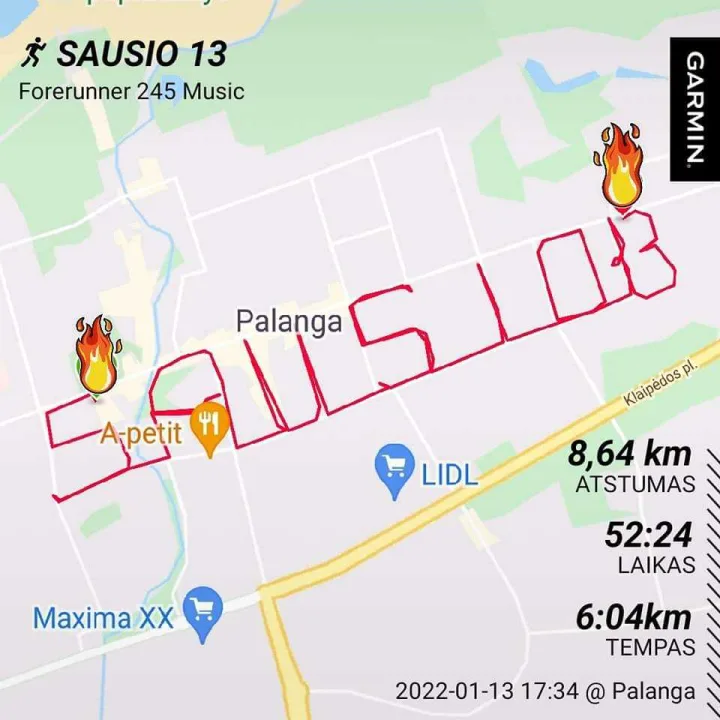 Miesto gatvėmis nubėgęs 10 km 450 metrų, kuklus palangiškis verslininkas pasidovanojo ypatingą Kovo 11-ąją – šventinės datos raižinį Palangos žemėlapy – nuotrauka 1