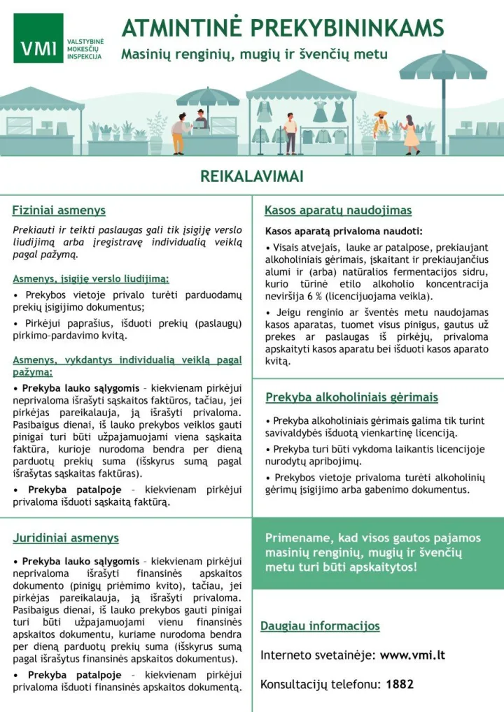 VMI primena: reikalavimai prekybininkams masinių renginių, mugių ir švenčių metu – nuotrauka 1