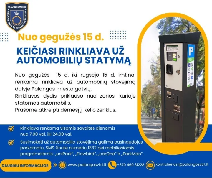 Nuo gegužės 15 dienos keičiasi rinkliava už automobilių statymą