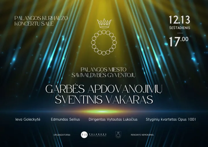 Palangos miesto savivaldybės gyventojų garbės apdovanojimų vakaras – gruodžio 13-ąją