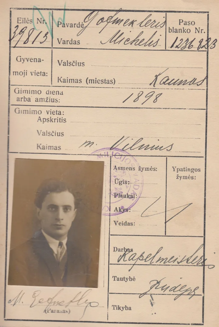 Michelio Hofmeklerio asmens paso kortelė. 1924 m. Kauno regioninis valstybės archyvas