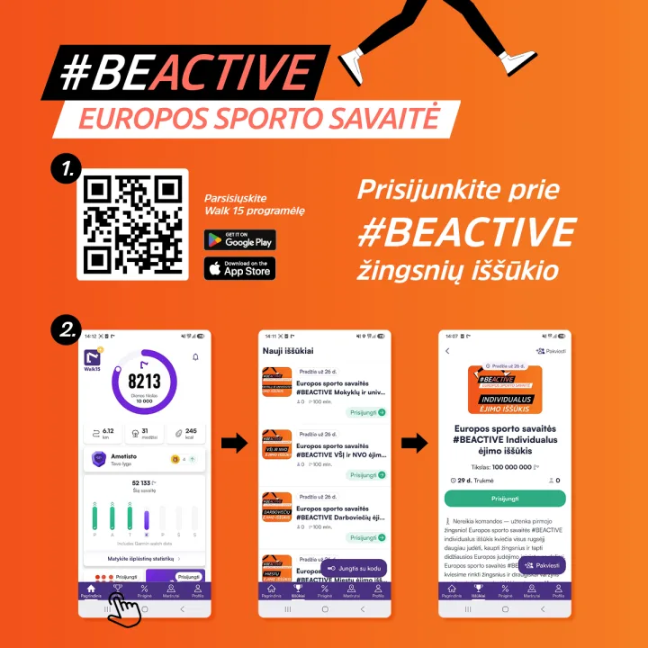 Prisijunkite prie BEACTIVE žingsnių iššūkio