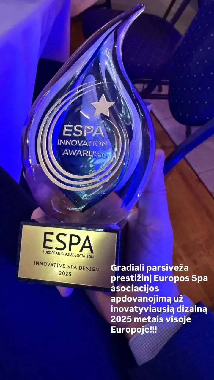 Palangos sanatorija „Gradiali“ pelnė Europos SPA apdovanojimą už inovatyviausią SPA dizainą Europoje