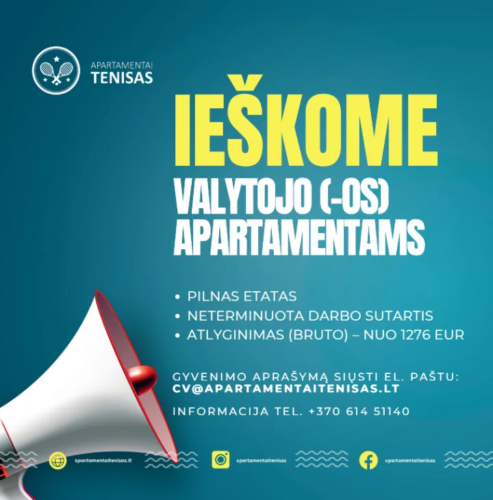 Ieško valytojo/-os apartamentams nuolatiniam darbui Palangoje