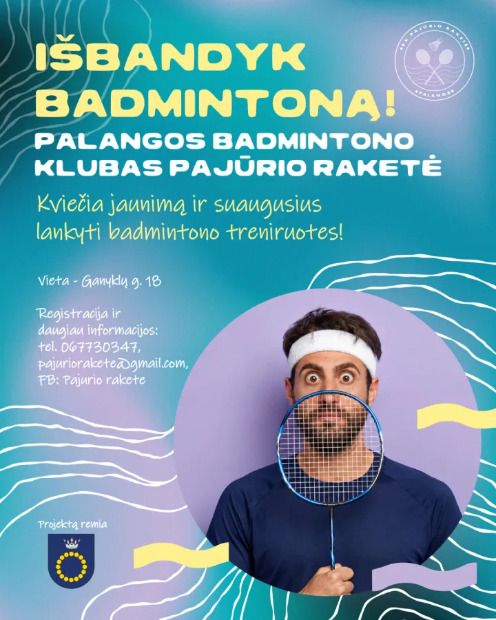 Palangos badmintono klubas „Pajūrio raketė“ kviečia jaunimą nuo 18 metų ir suaugusiuosius prisijungti prie reguliarių treniruočių