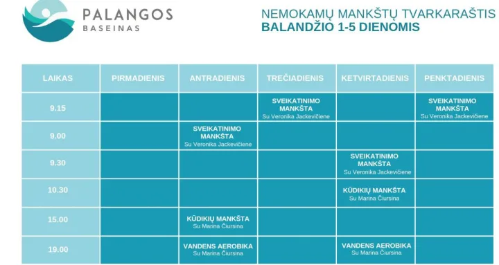Nemokamų mankštų tvarkaraštis