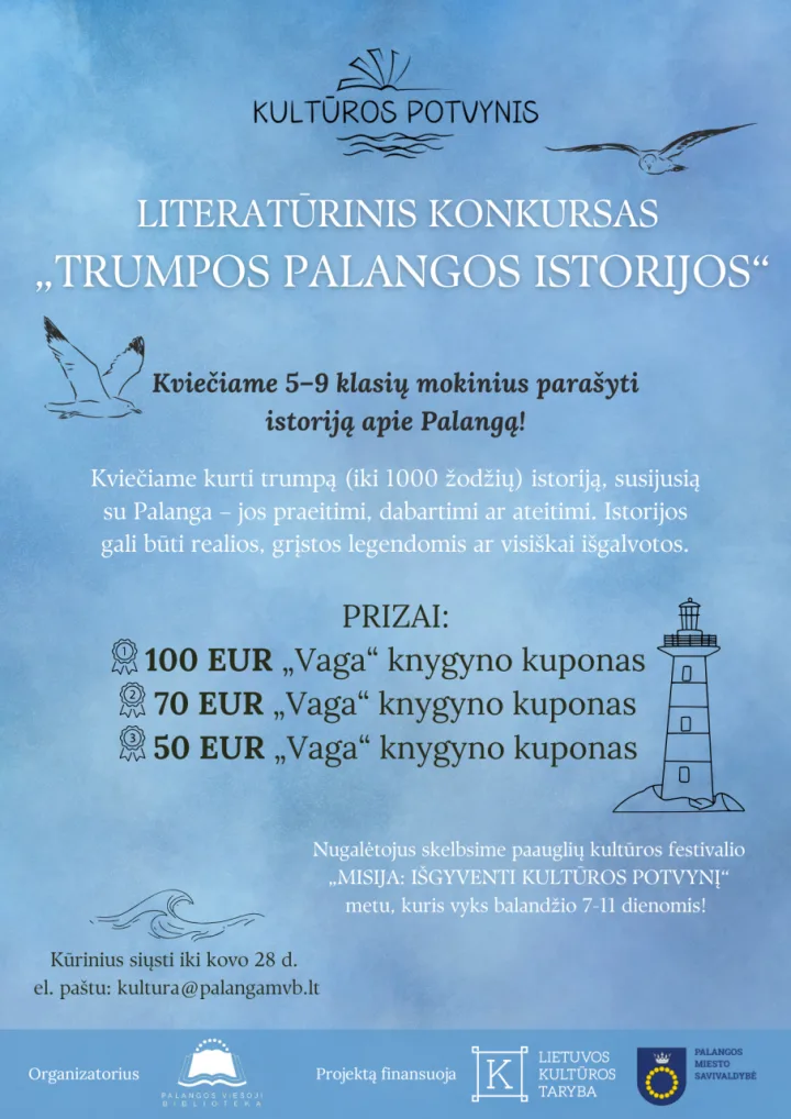 Skelbiamas literatūrinis konkursas 5–9 klasių mokiniams „Trumpos Palangos istorijos“