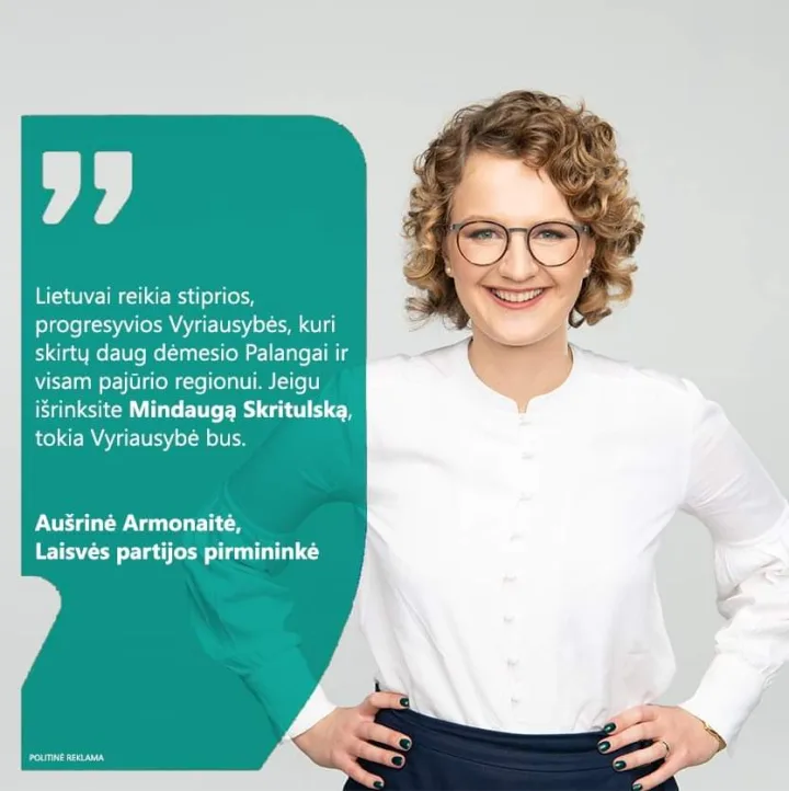 "Laisvės" partijos pirmininkė A. Armonaitė kviečia rinktis konservatorių M. Skritulską