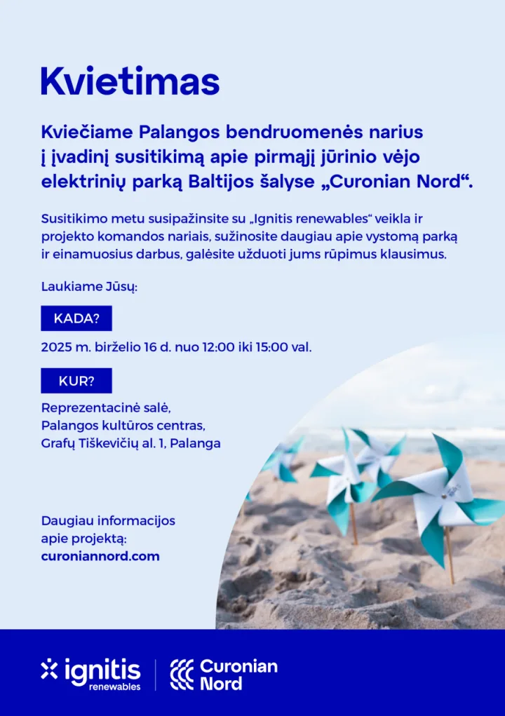 Palangos bendruomenės nariai kviečiami į įvadinį susitikimą apie pirmąjį jūrinio vėjo elektrinių parką Baltijos šalyse „Curonian Nord“