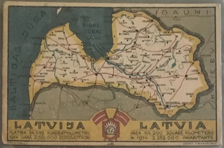 Latvijos žemėlapis, su Kuršo gubernija, įskaitant Palangą. Apie 1919 m.