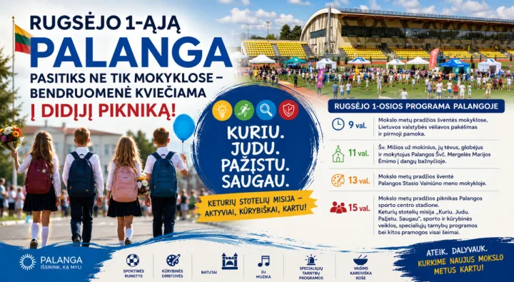 Rugsėjo 1-ąją Palanga pasitiks ne tik mokyklose – bendruomenė kviečiama į didįjį pikniką